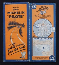 Carte MICHELIN 63 VANNES ANGERS BRETAGNE 1939 Guide Bibendum pneu tyre map