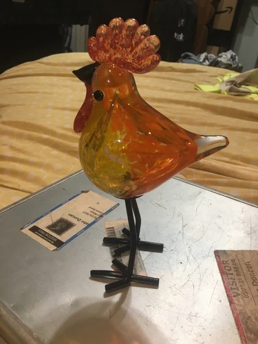 Stunning Orange Hand Blown Art Glass Chicken Sculpture Decoration