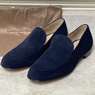 Gianvito Rossi Milano Loafer Womens 37 Navy Blue Suede