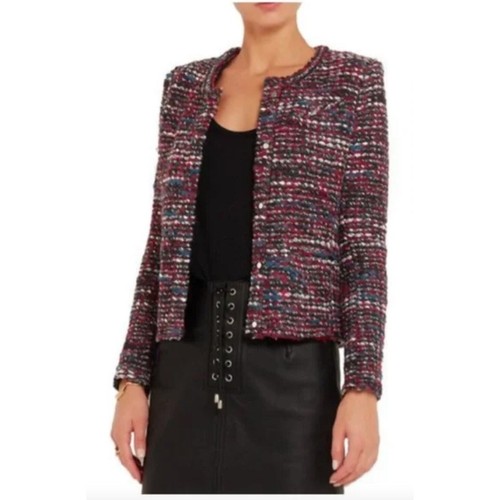 IRO Carene Tweed Jacket Blazer Knit Knotted Boucle Red Black Wool Blend Size 10 - Picture 2 of 12
