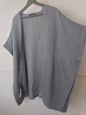 Eskandar Linen Kimono Cardigan Cover Up Draped Relaxed Fit Free Size Grey