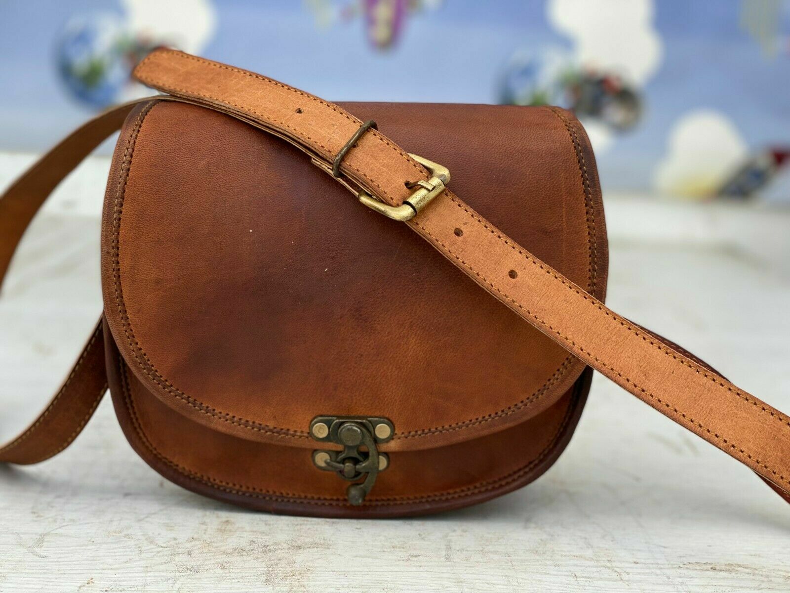 Handbag Women Crossbody Tote Saddle 9 Inch New Leather Genuine Shoulder Purse-image