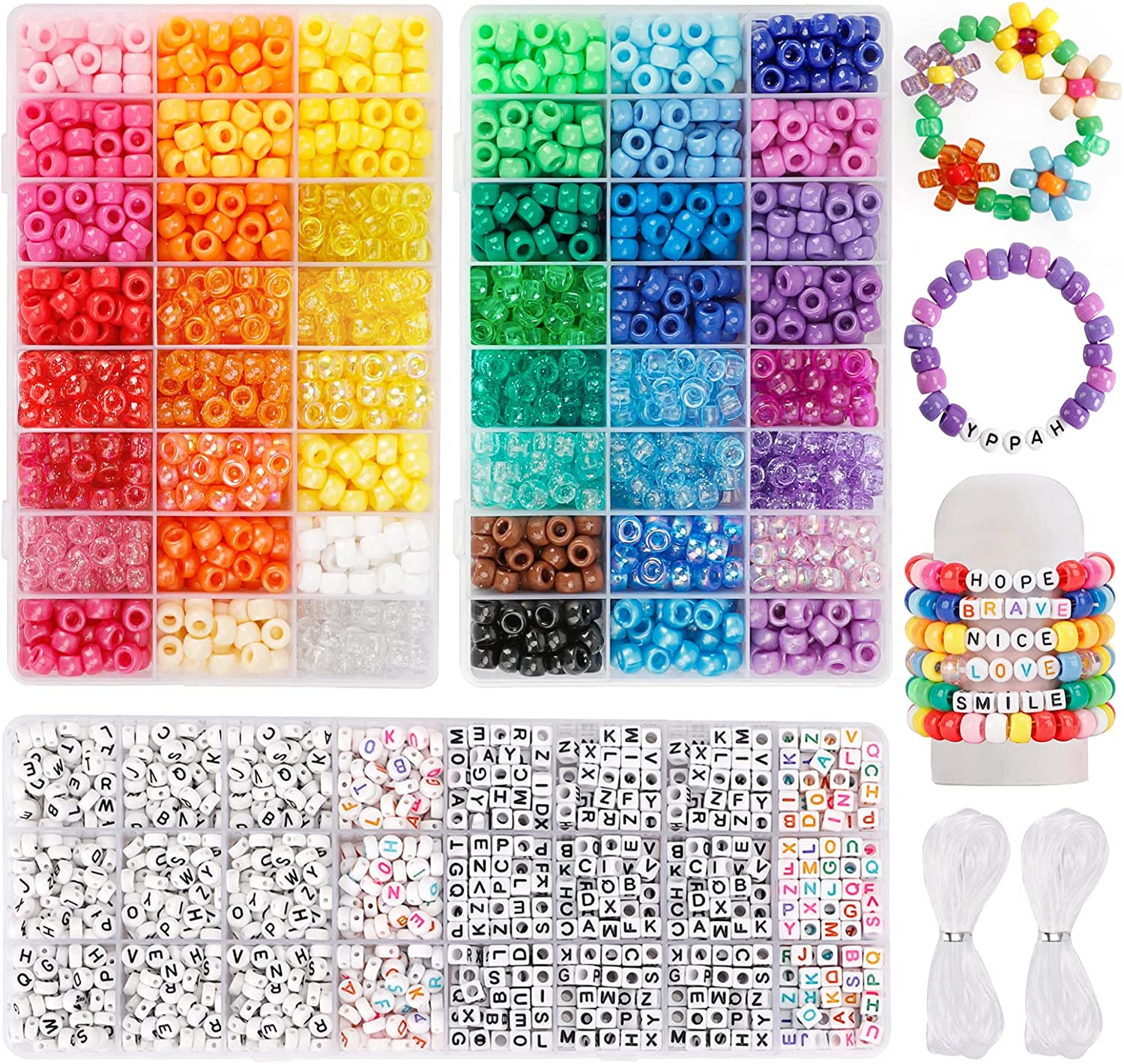 3960Pcs 48-Color Pony Beads for DIY Friendship Bracelets and Kandi Crafts