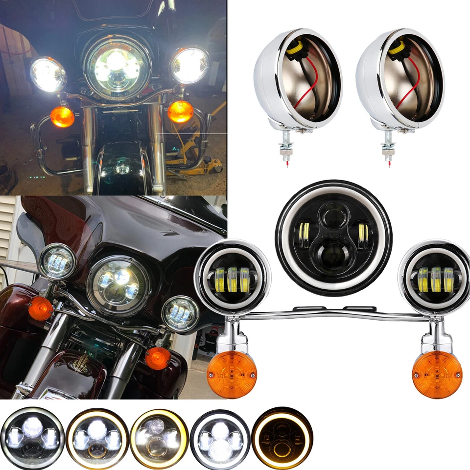 Faro LED de 7 pulgadas y barra de luces de paso de 4,5" para Kawasaki Vulcan VN 500 750 Foto 2 de 4