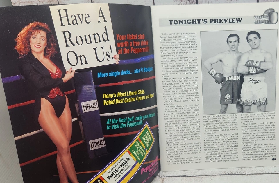 Ray Boom Boom Mancini Boxing Program Scoresheet Autographed Signed Greg Haugen - Image 3 of 4