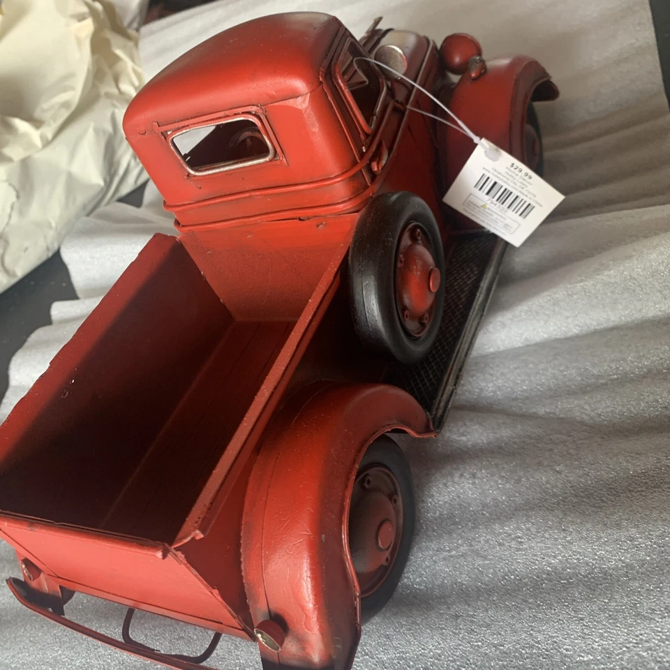 Camión de granja clásico americano de metal vintage rojo 12" X 6”x6” decoración rústica rural Foto 3 de 4