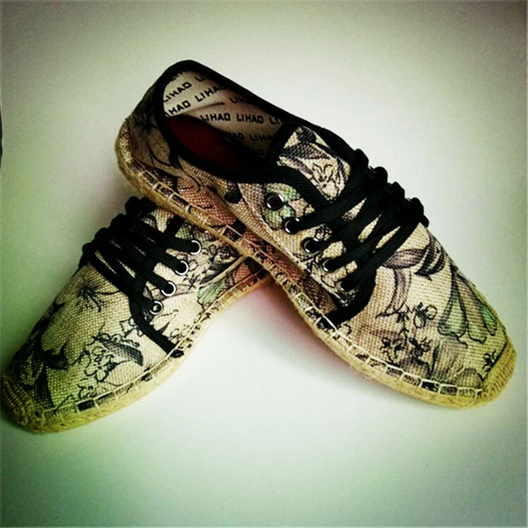 Unsex Mujeres Hombres Estampado Lino Cómodo Lona Mocasín Sin Cordones Alpargatas Zapatos EE. UU. Foto 4 de 4