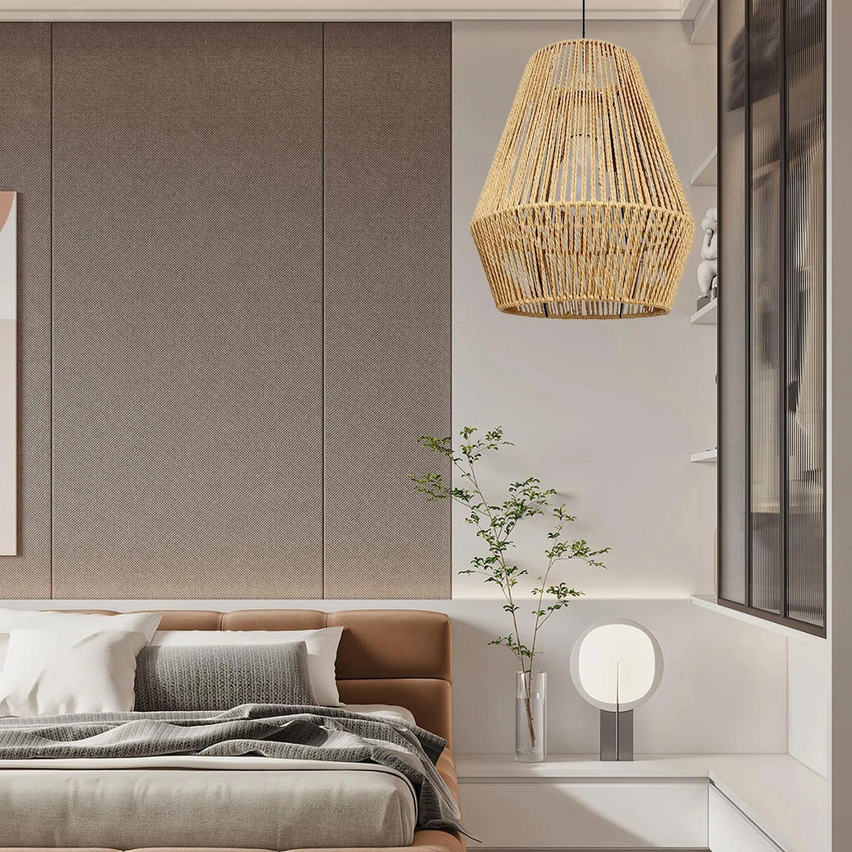 Woven hanging lamp on sale shade