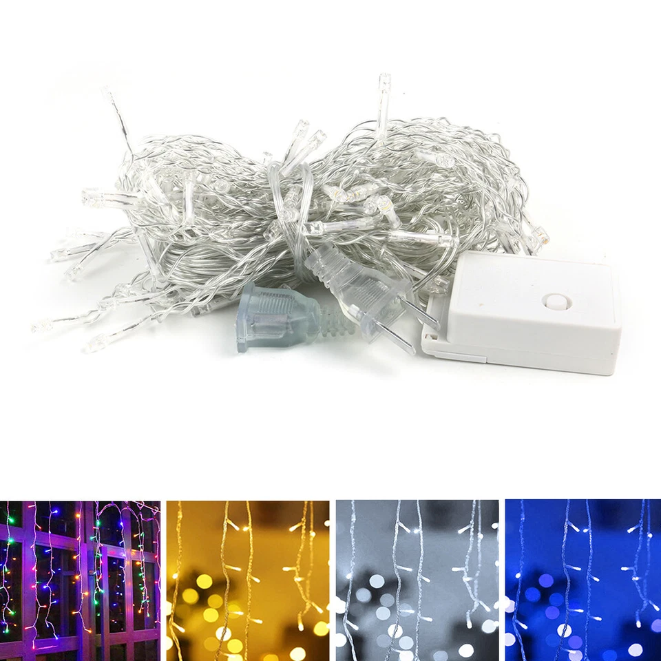 LED Icicle String Lights Window Curtain Starry Fairy Lights Plug in/Solar Power - Image 4 of 4