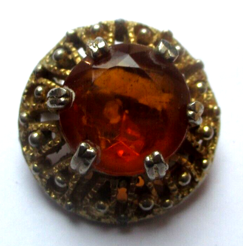 Broche Pendentif Vintage Or Cristal Topaze Facette - Bijou Ancien 5571
