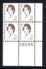 #1822 DOLLEY MADISON, FIRST LADY. MINT PLATE BLOCK. F-VF NH!
