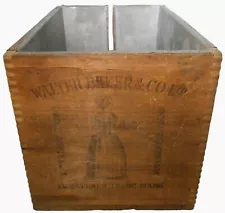 WALTER BAKER & CO DORCHESTER MA WOOD BOX CHOCOLATE ADVRT CRATE, W/TIN INSULATION