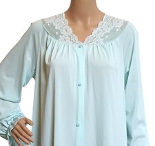 Shadowline Long Blue Housecoat BathRobe Medium Peignoir Lace Embroidered