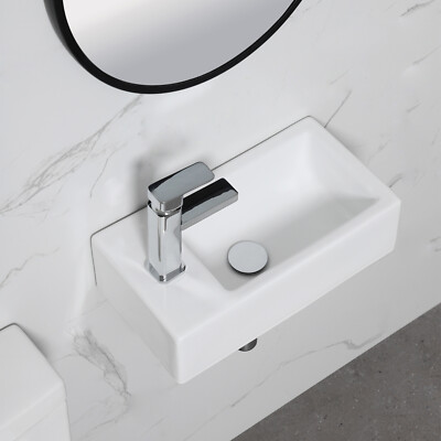 HOROW Bathroom Sink 18x10 Wall Mount Porcelain Ceramic Vessel Sink (Left Hand)