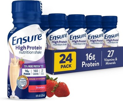 Ensure High Protein Shake Strawberry 8 Fl Oz Pack of 24 16g Protein Vitamins