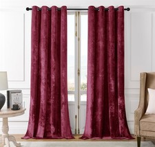 SMILETIME Burgundy Red Crushed Velvet Grommet Curtains 52x90 inch Luxurious Ther