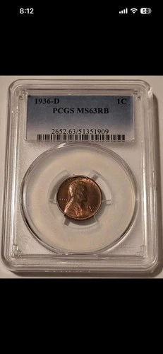 1936 D Lincoln Wheat Cent MS63 RB PCGS
