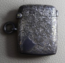 * STERLING SILVER VESTA CASE WITH ENGLISH HALLMARKS ENGRAVED GILT LINED #BRN09