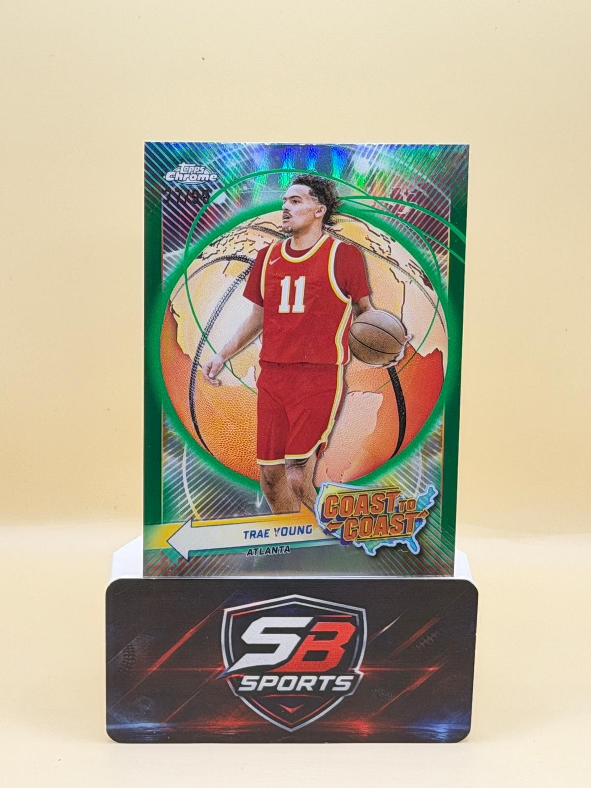 2023-24 Topps Chrome #CC-1 Trae Young Coast to Coast Refractor Green #/99