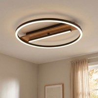 Deckenleuchte Deckenlampe Wohnzimmerlampe Schwarz Rund Holzoptik Led D 40,5 Cm