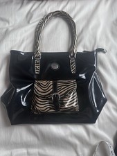 Ladies Peach Handbag Black Patent Leather New