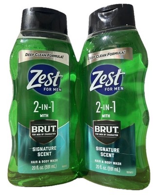2  Zest For Men Hair & Body Wash 2-In-1 Brut Signature Scent 20 oz Deep Clean