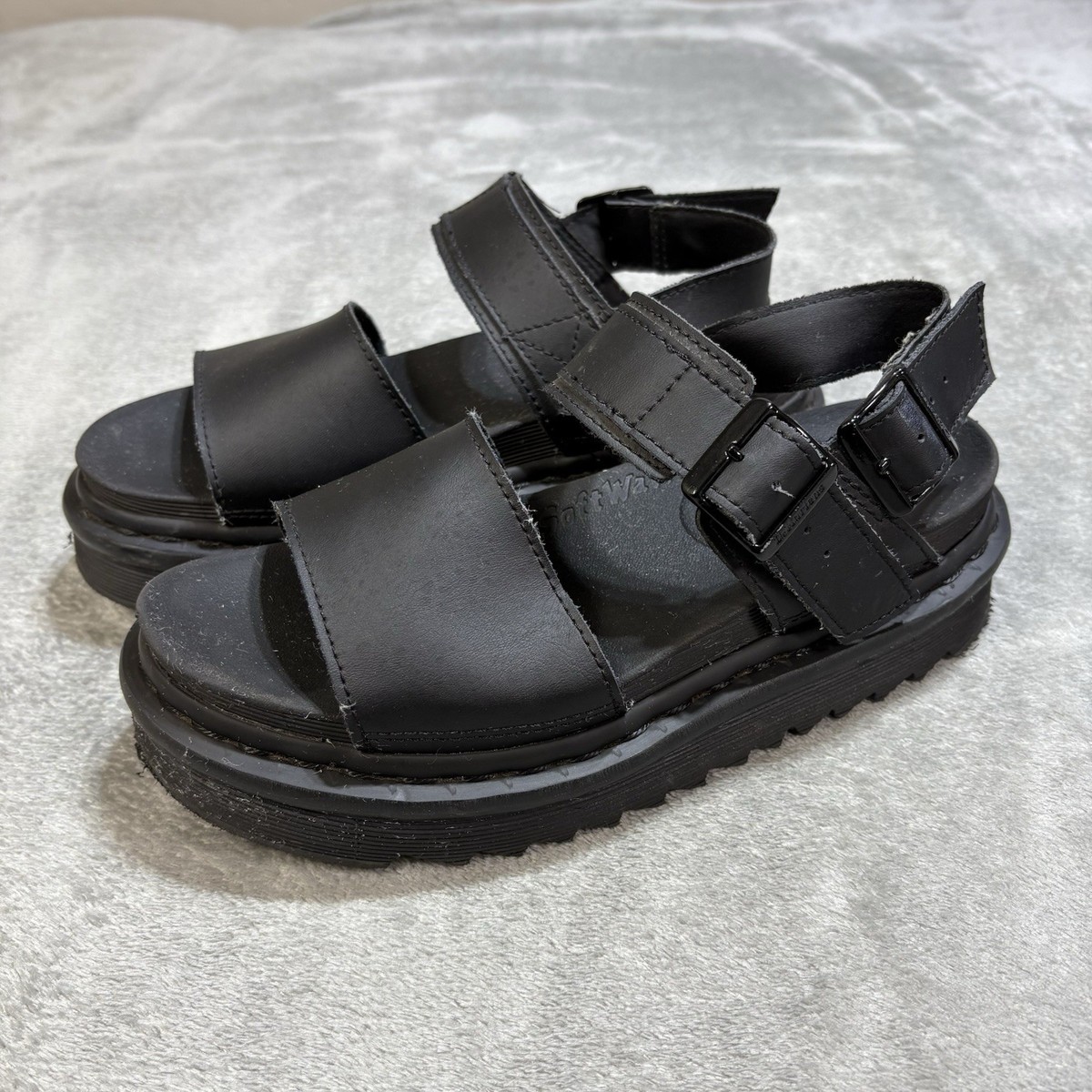 Martens Women's Black Voss Leather Strap Platform Sandals US