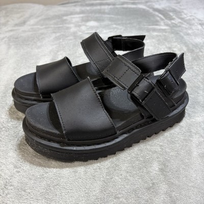 Dr. Martens Women's Black Voss Leather Strap Platform Sandals US 6