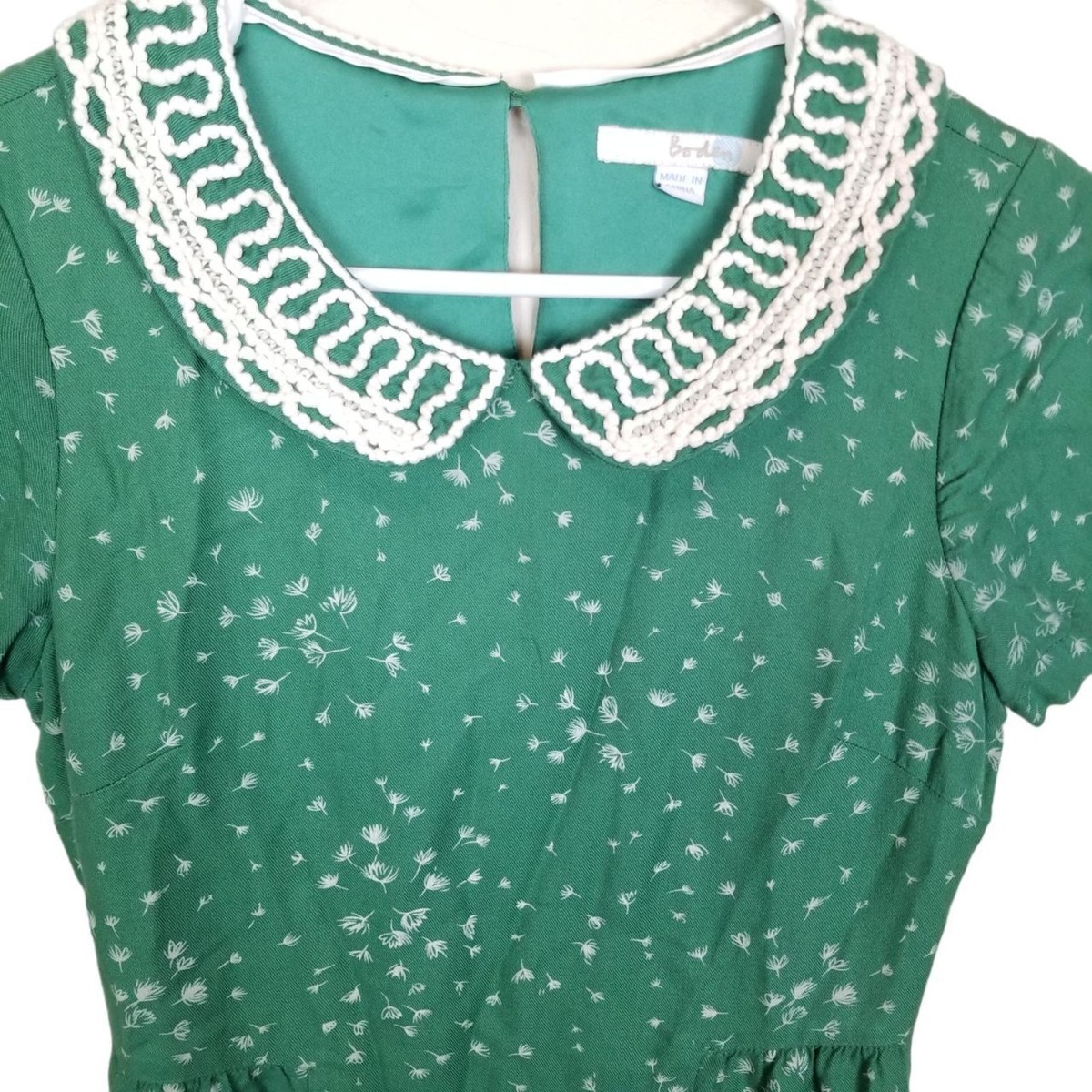 Boden Dress Mini Dress Embroidered Dress Floral Dress Short Sleeve Dress 2  Green | eBay