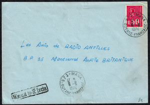 St. Lucia 1974 Missent Cover w/ BOXED MISSENT TO ST. LUCIA H/S