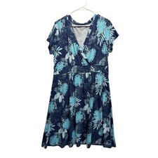 L.L. Bean Dress Tropical Floral Faux Wrap XL Pet Blue Women