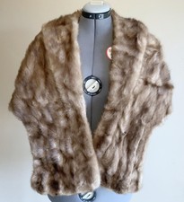 Sz XL DETERIORATING LINING Brown Genuine Fur Capelet Stole Wrap Monogram