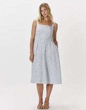 Quince Linen Sundress Blue Stripe Sz Med NWT