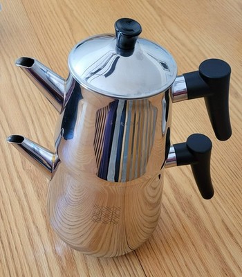 Serenk Definition Stainless Steel Teapot Set, 1L Teapot & 2L Lower Pot