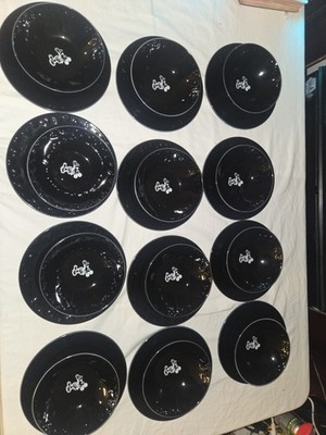 Disney (12)  Black & White  Mickey Mouse Soup Bowls (12) Salad Plates Ceramic.