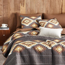 - Western Quilt Set, Aztec Southwestern Rustic Farmhouse Country Cabin with Geom