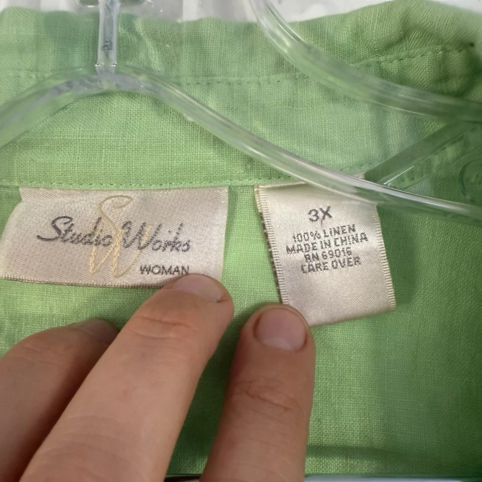 Studio Works Linen Button Down Shirt Chartreuse Green 3X - Image 4 of 4
