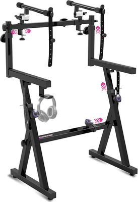 Dual Piano Keyboard Stand with 2Nd Tier - Z Style Adjustable and Portable 2 Tier