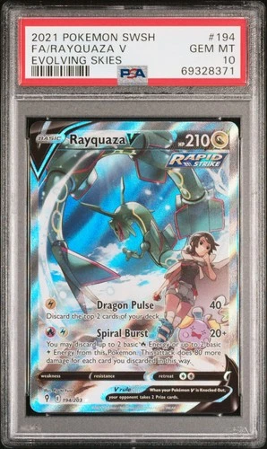 2021 Pokemon Evolving Skies Rayquaza V #194 GEM MT PSA 10 Alternate Full Art