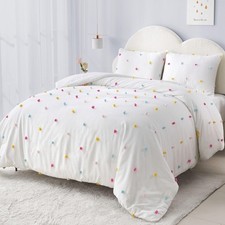 Full Size Kids Comforter Set Colorful Tufted Pom Pom Bedding Set for Girls 3 ...