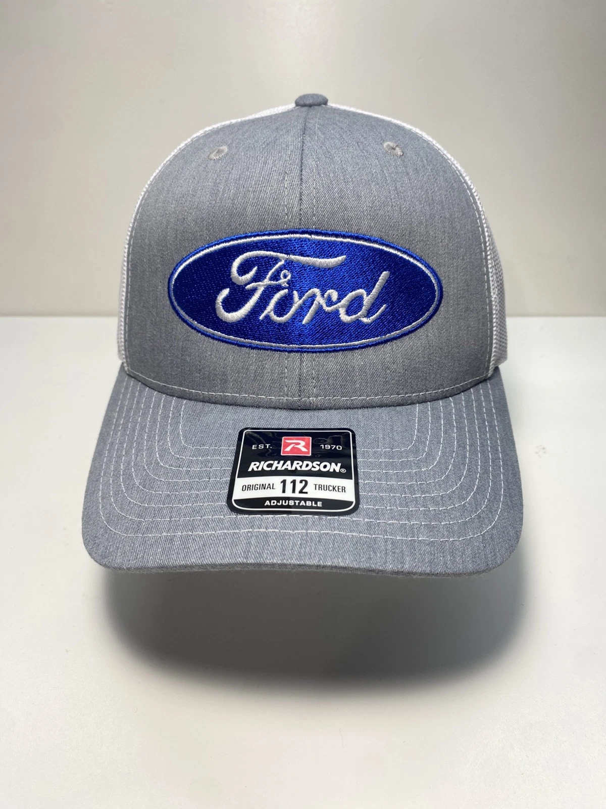 🔥 Ford Oval Logo Hat, Richardson 112 Gray/white Trucker Retro Cap Trucks Racing