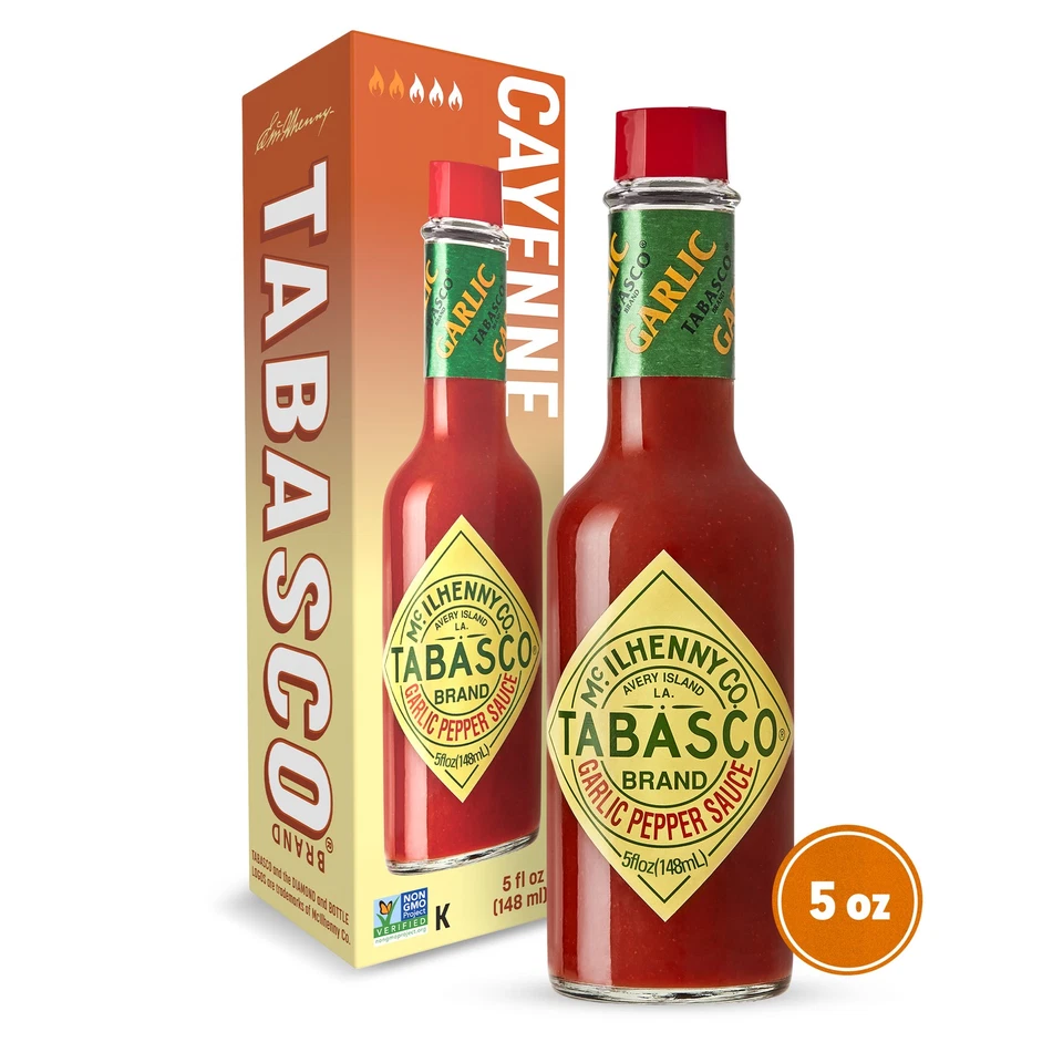 HOT SAUCE (6 Pack) Tabasco Garlic Pepper Sauce, 5 oz Bottles
