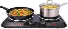 Electric Plate Warmer Double Iron Heating Plate, Adjustable Thermostat, Black
