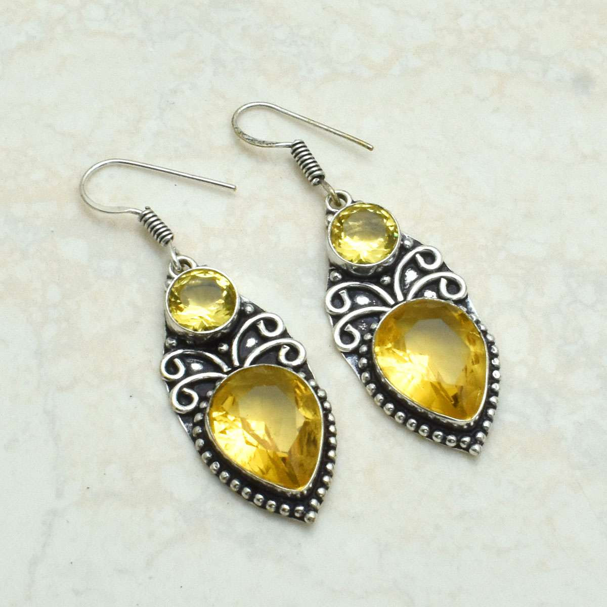 Handmade Citrine Gemstone Drop Dangle Earrings 2.16