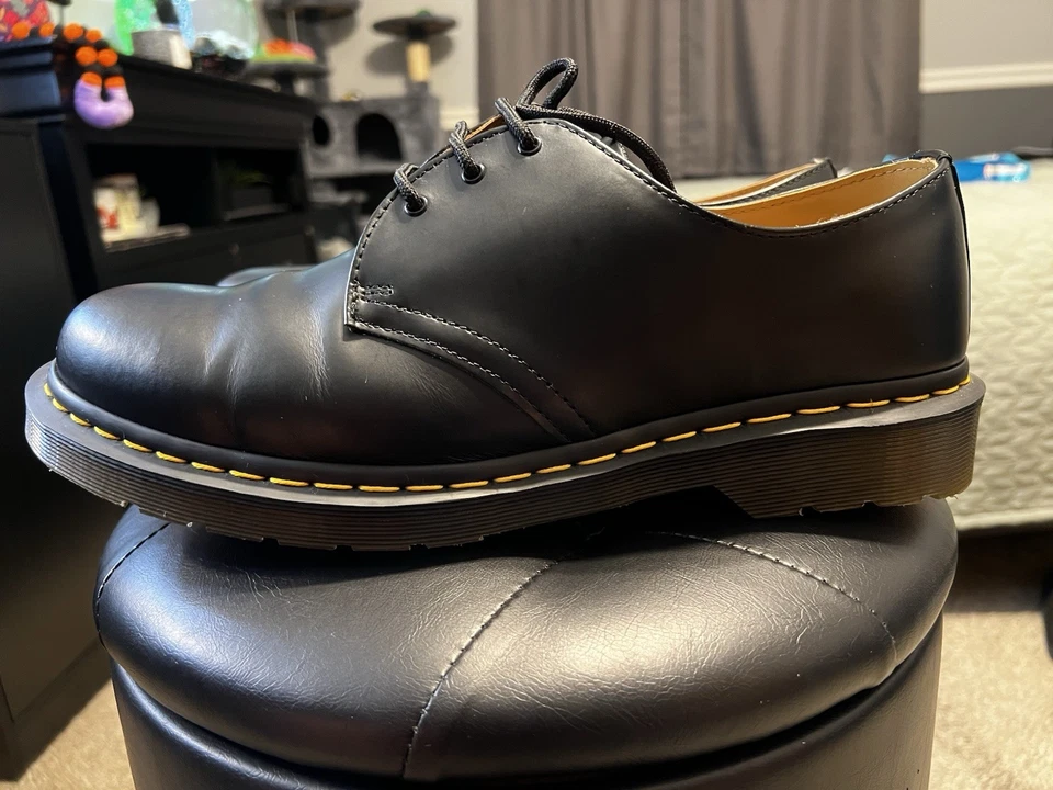 DR. MARTENS 1461 Smooth Black Leather Men's Oxford Shoes US 12 PRE-OWNED USED - Image 2 of 4