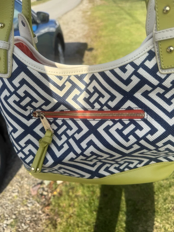 Bolso de Mano Spartina 449 Market con Borde de Cuero Verde Chartreuse Patrón Verdier. Foto 4 de 4