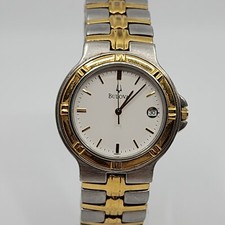 Bulova Quartz Two Tone Gold Silver Date Watch 36mm New Battery Clean