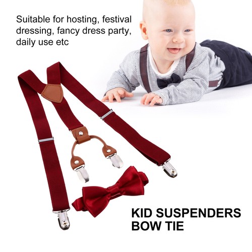 1 Set Toddler Kids 4 Clips Adjustable Suspenders and Matching Bow Tie Set - Picture 3 of 12