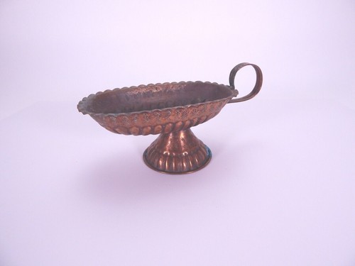 Vintage Tinned Copper/Bronze Gravy Boat Fluted Footed w/ Handle Vessel - Picture 3 of 10