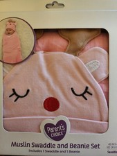 muslin swaddle and beanie set